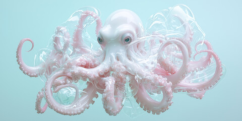 Obraz premium Octopus Trapped in Plastic: A Surreal Reflection on Ocean Pollution