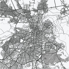 Obraz premium Map of Nicosia in Cyprus in grayscale. Contains layered vector with roads water, parks, etc.