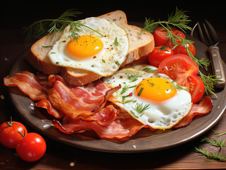 Incredible Freshness on plate grilled meat fried egg healthy eating