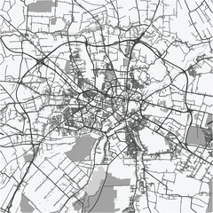 Obraz premium Map of Lublin in Poland in grayscale. Contains layered vector with roads water, parks, etc.
