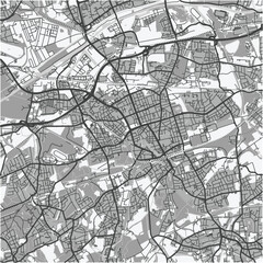 Fototapeta premium Map of Gelsenkirchen in Germany in grayscale. Contains layered vector with roads water, parks, etc.
