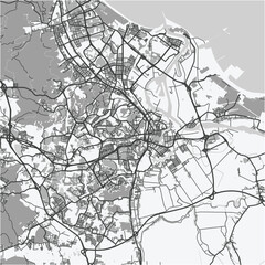 Naklejka premium Map of Gdansk in Poland in grayscale. Contains layered vector with roads water, parks, etc.