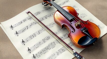 Naklejka premium Violin and Sheet Music