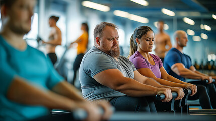 Diverse People Focused on Indoor Cycling Workout at Modern Gym