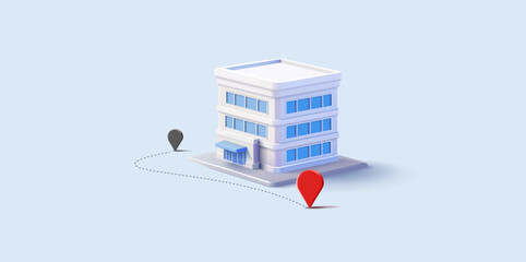The modern business center building, office, location icon, 3D. For convenient location concepts, real estate is on the map. Vector