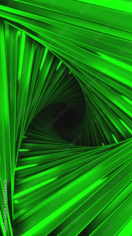 Poster Movement in 3d tunnel with triangular lines. Design. 3D tunnel with geometric triangular turn. Movement in abstract triangular tunnel with 3d lines