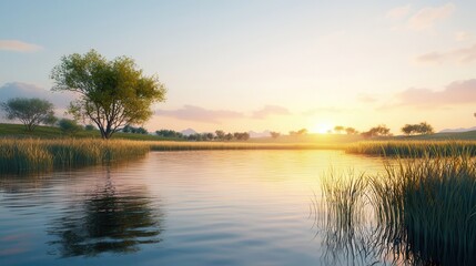 Tranquil Sunset Over a Serene Lake.