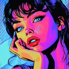 Fototapeta premium Retro-inspired pop art design with energetic blue hues and exaggerated visuals.
