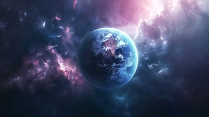 Obraz premium Distant Planet in a Colorful Cosmic Nebula