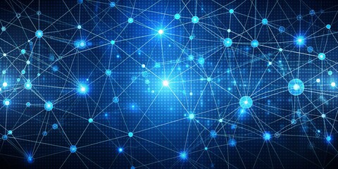 Abstract Network Connections - Digital Blue Interconnected Circles, digital art, network, connection, technology