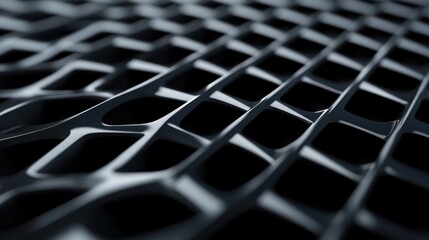 Close-up of a black automotive grill with sharp geometric patterns, offering a sleek and modern texture for automotive designs.