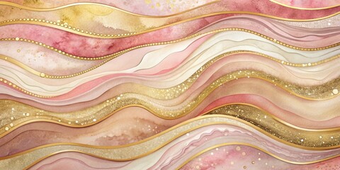 Abstract Watercolor Pink and Gold Swirls, watercolor , abstract , waves , gold