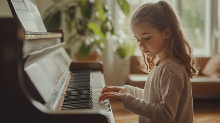 a girl practicing the piano