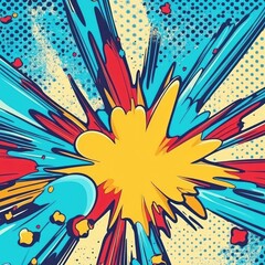 Retro pop art background with energetic blue colors and dynamic comic elements.