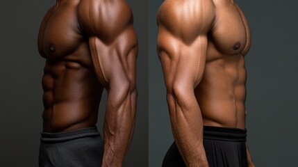 A side-by-side comparison of a person's arms displaying noticeable muscle growth and definition, highlighting the commitment to physical fitness and strength training