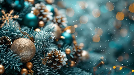 Festive Christmas Decorations with Pinecones and Ornaments