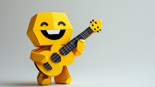 a smiling origami emoticon is playing guitar