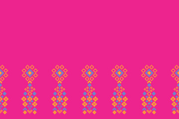 Ethnic geometric fabric pattern Cross Stitch.Embroidery Ethnic oriental Pixel pattern colorful pink background. Abstract,vector,illustration. Texture,clothing,scarf,decoration,silk wallpaper.