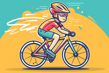 Fototapeta premium Cyclist Riding a Bicycle in Motion Cute Cartoon Vector Icon Illustration logo