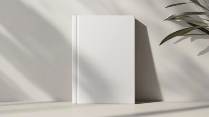 A vertical blank book cover mockup with clean, minimal design, standing against a neutral backdrop.