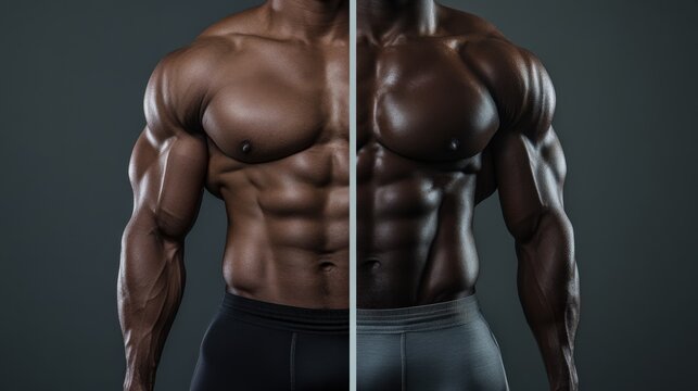 The body transformation highlights significant muscle growth and improved physique, showing the results of dedicated fitness training and nutrition over time