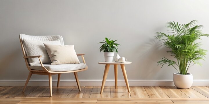 Fototapeta Cozy Minimalist Living Room with Armchair and Side Table, interior design , minimalist style , living room , home decor