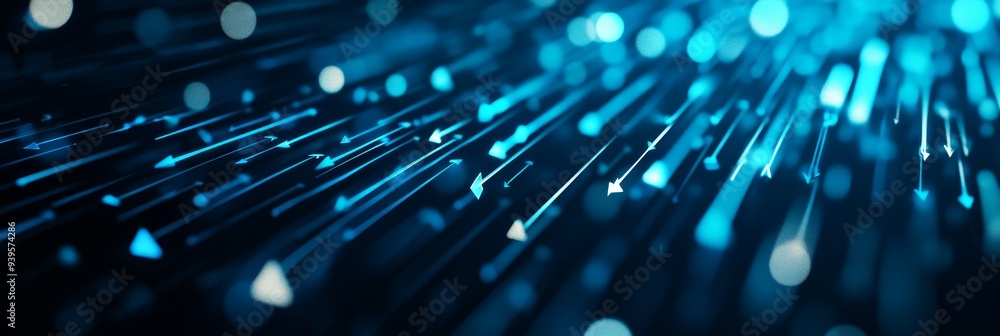 Poster a captivating abstract background featuring a multitude of blue arrows pointing upwards against a da