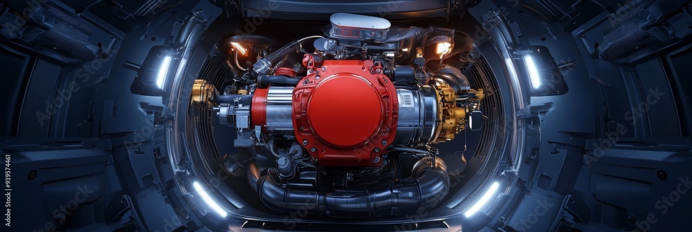 Poster a captivating artistic representation of a high-performance car engine, showcasing intricate mechani