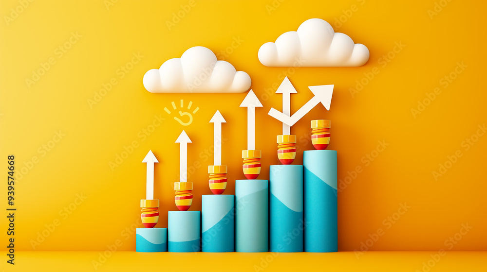 Aufkleber a visually striking representation of growth using colorful bar charts and arrows, accompanied by pl