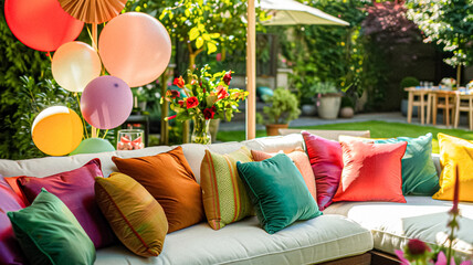 Summer party celebration in the garden, outdoor lounge and countryside house patio decor, English country cottage house design idea