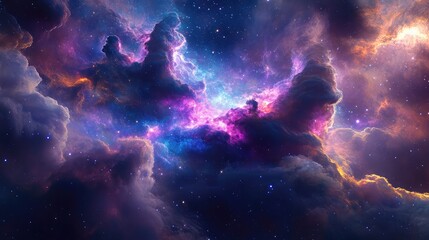 Obraz premium Neptune in a vast galaxy, with vibrant cosmic clouds and distant stars creating a beautiful celestial scene.