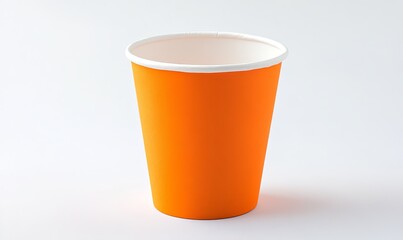 A single orange paper cup with a white rim, isolated on a white background.