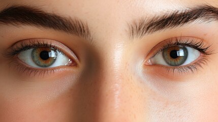 Obraz premium The focus is on the face of a person, emphasizing their captivating eyes and unique features illuminated by soft natural light, showcasing their expression and charm