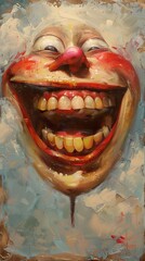 A Painting of a Person Smiling with Exaggerated Features