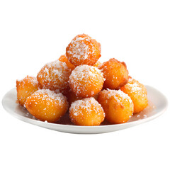 Platter of classic croatian fritule pastries sprinkled with icing sugar, highlighting a well-loved and tasty treat from croatian cooking