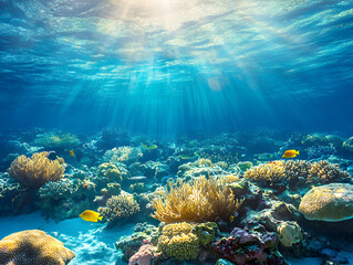 Tropical Paradise: Vibrant Underwater Coral Reefs with Tropical Fish in Crystal-Clear Blue Waters