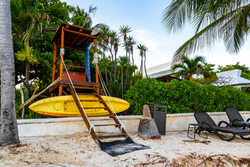 Lookout and watchtower on the Caribbean beach in Playa del Carmen Mexico.
