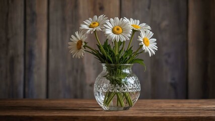 stock photography daisy flower in a beautiful vase with a background of wooden table