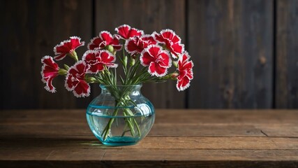 stock photography dianthus flower in a beautiful vase with a background of wooden table