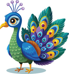 Cute Peacock vector cartoon illustration