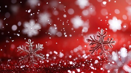 Abstract snowflakes on a vibrant red background, creating a festive, seasonal feel with a clean and elegant winter aesthetic.