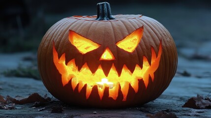 Scary Jack-o'-Lantern Glowing in the Darkness