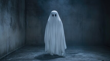 Ghostly Figure in a Dimly Lit Room