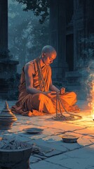Fototapeta premium Buddhist Mala Beads Temple Meditation Buddhism Religion Spiritual Symbol