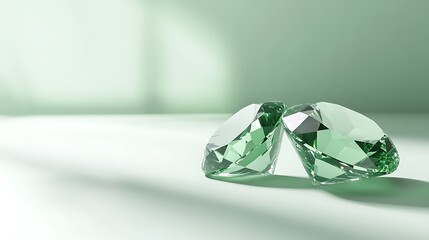 Elegant Green Glass Diamonds Arrangement with Soft Pastel Background - 3D Rendering