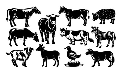 Fototapeta premium Download Farm Animals Collection Vector Illustrations Svg File For Design.