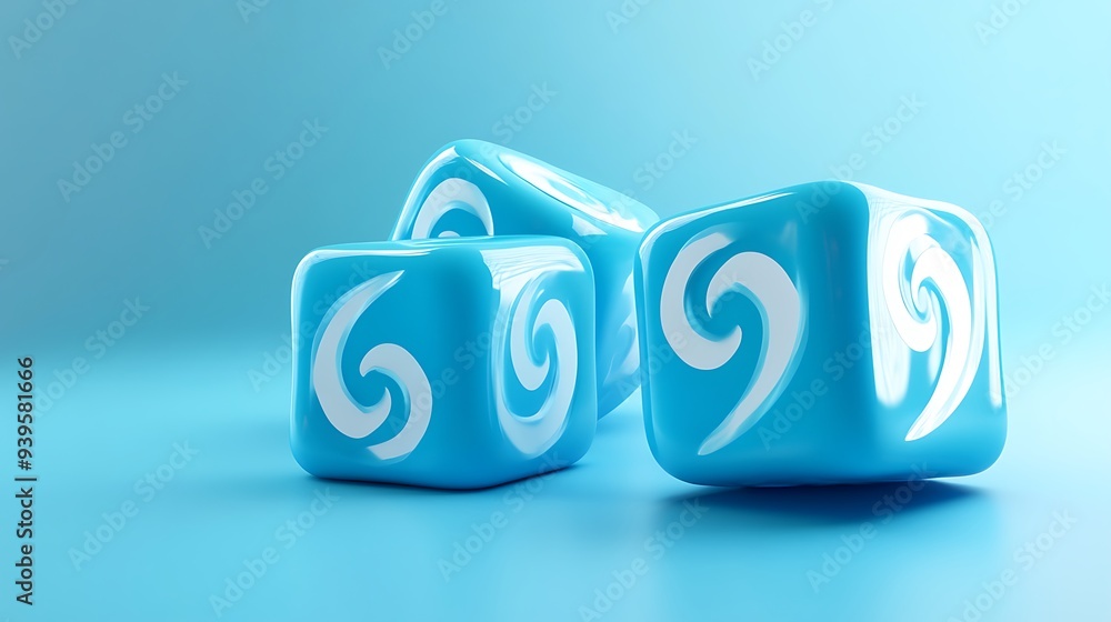 Aufkleber three blue cubes with white swirls - refreshing 3d abstract composition on minimalistic background i