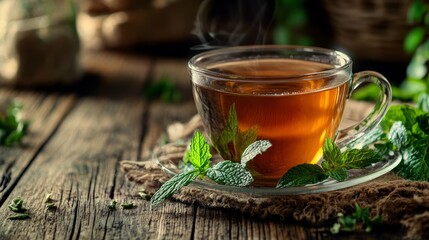 Mint herbal tea relax background horizontal composition 