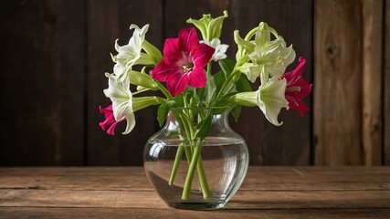 stock photography nicotiana flower in a beautiful vase with a background of wooden table