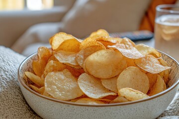 A bowl of crunchy potato chips.